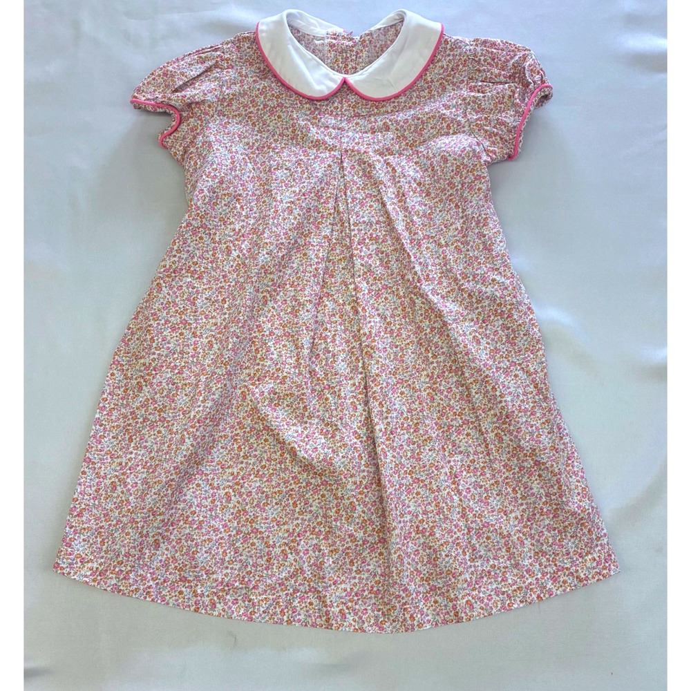 Anvy Kids Floral Peter Pan Collar Dress Girls Size 6X Pink Cotton Puff Sleeve
